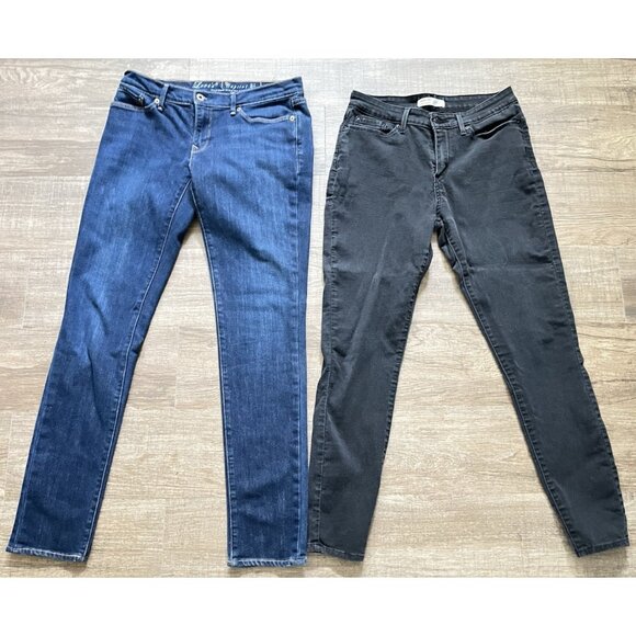 2 Pr Levi's Jeans Capital Skimmer Low Skinny Blue Signature Black Mid Rise Sz 30 - Picture 1 of 10